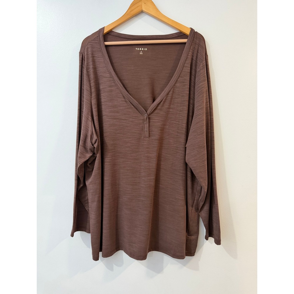 Torrid Brown Lyocell V Neck Long Sleeve Top